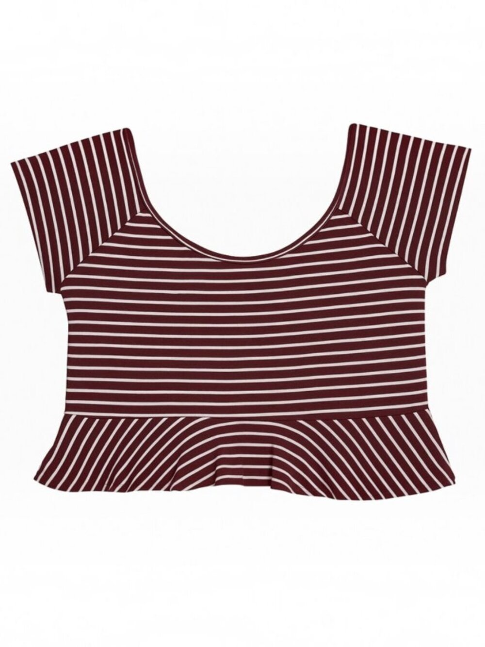 AMERICAN EAGLE Striped Peplum Burgundy White Crop Top - Size Medium - Picture 2 of 5